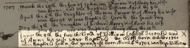 Excerpt from Meldreth Parish Register (Baptism) 1707