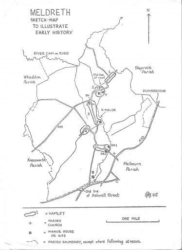 Map of Meldreth | from The Early History of Meldreth by D R Mills, 1965