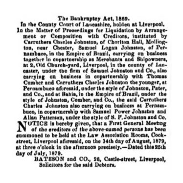 I : 1879 - The Johnstons file for bankruptcy | The Gazette