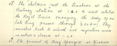 Extract from Meldreth School log book, January 1936 | Photograph courtesy of Meldreth Primary School