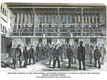 Prisoners at the Tread-Wheel and Others Exercising in the 3rd Yard of the Vagrants' Prison, Coldbath Fields, Middlesex Prisoners at the Tread-Wheel and Others Exercising in the 3rd Yard of the Vagrants' Prison, Coldbath Fields, Middlesex | From 'The Criminal Prisons of London and Scenes of Prison Life' by Henry Mayhew and John Binny, 1864