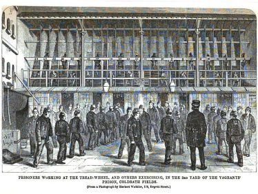 Prisoners at the Tread-Wheel and Others Exercising in the 3rd Yard of the Vagrants' Prison, Coldbath Fields, Middlesex | From 'The Criminal Prisons of London and Scenes of Prison Life' by Henry Mayhew and John Binny, 1864