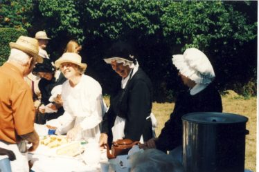 Members of the WI serving teas in the carpark.  From left to right: Daphne Pryke, Doris 'Gilly' Gilham, June Comben | Ann Handscombe