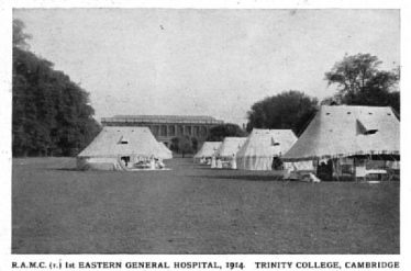 Hospital Tents on the Backs, Cambridge, The Wren Library, Trinity College in the background | www.roll-of-honour.com/CambridgeEasternNo1Hospital.html