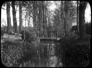 Sheene Farm, Crooked Walk, stream and bridge ~1930 | Cambridge Antiquarian Society Lantern Slide