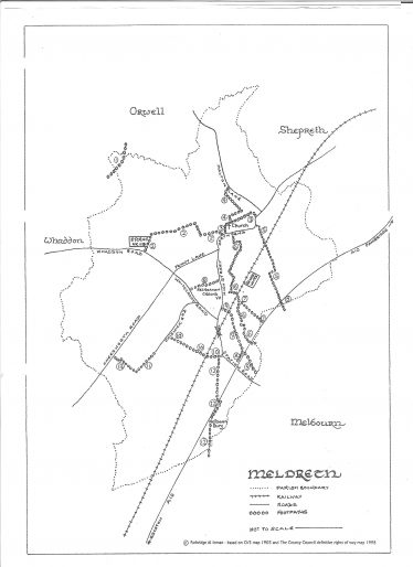 Map Showing Meldreth's Footpaths<br> You can also click on the downloadable link at the bottom of the page to view or print the map.