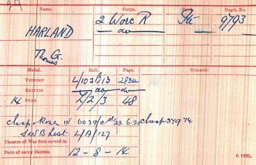 Thomas Harland's medal card | British Army WW1 Medal Rolls Index Cards, 1914-1920 - Ancestry.com