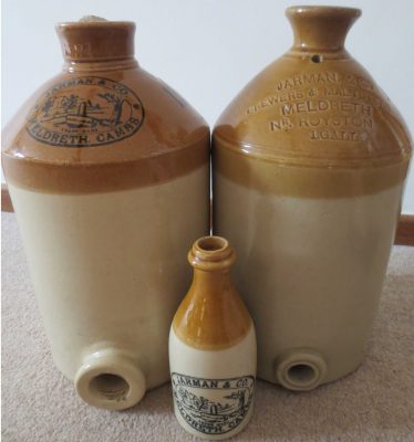 A bottle and jars from Jarman's Brewery in North End, Meldreth | Photograph by Kathryn Betts