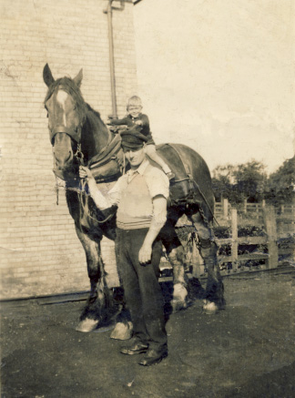 Herbert (Bert) Winter with Tom, the shunt horse ~1936. Bert's son, Ken, is the boy sitting on Tom Herbert (Bert) Winter with Tom, the shunt horse ~1936. Bert's son, Ken, is the boy sitting on Tom | Ken Winter
