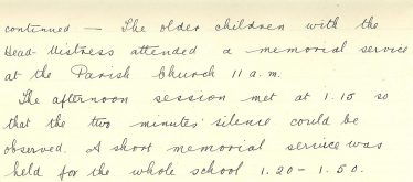 Extract from Meldreth School log book, 28th January 1936 | Photograph courtesy of Meldreth Primary School