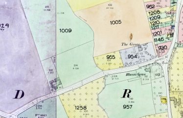 An extract from the 1910 Land Values Duties Map.  Plot 1009 was occupied by Alfred Elbourn and the farmhouse itself by Frederick Waldock | Source: Cambridgeshire Archives