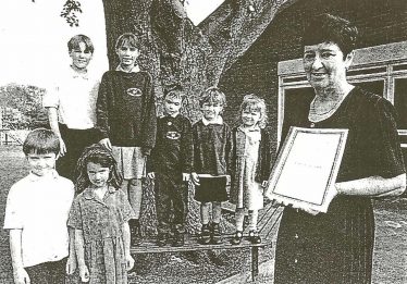 Headteacher Dorothy Brown with pupils, back from left: Tom Westley, Tamsin Elbourn, James Smith, Cameron McCreadie and Lauren Binge. Front, Thomas O'Brien and Helen Taylor | Photograph courtesy of Meldreth Primary School