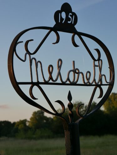 The Meldreth sign at Sheene Mill, made by Percy Cox to commemorate the Festival of Britain, 1951 | John Crawforth, July 2015