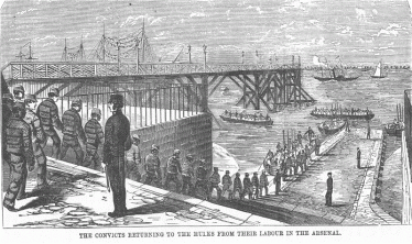 The convicts returning to the hulks after their labour in the Arsenal (at Woolwich) | www.plumstead-stories.com