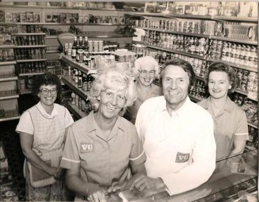 Mr and Mrs Hardwick and staff at the opening of VG Stores in 1975. Anne is on the right of the picture. | Photograph supplied by Ann Handscombe