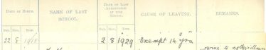 An extract from the school admissions register, showing the entry for Albert Walbey An extract from the school admissions register, showing the date Albert Walbey left the school | Photograph courtesy of Meldreth Primary School